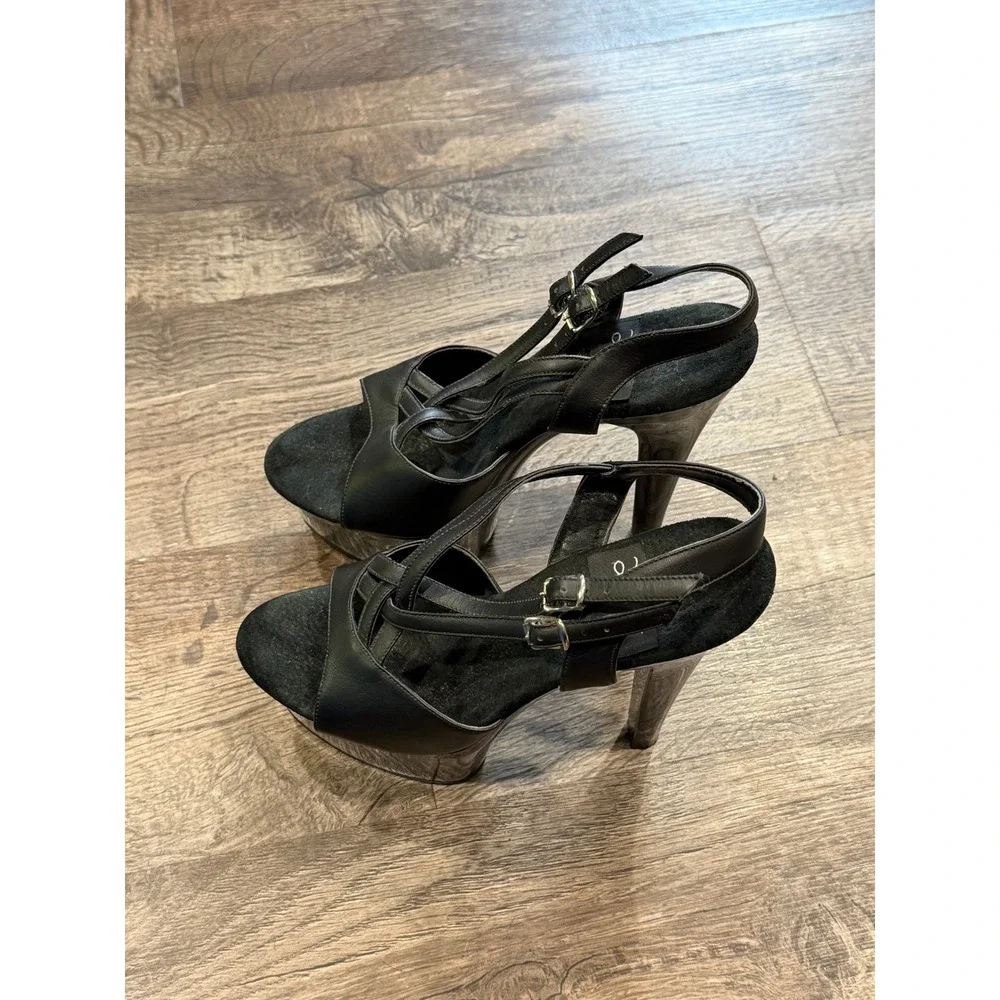 Lovers Lane Black Platform Sandals Stiletto High Heel Ankle Strap Womens 6